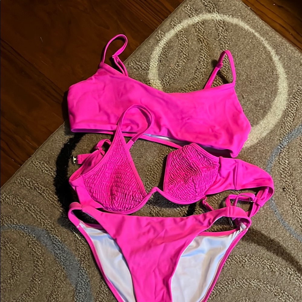 SHEIN Hot Pink Bikini Bottom and Two Tops